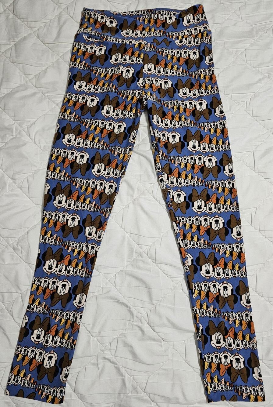LuLaRoe Disney Leggings One Size OS Minnie Mouse Blue All Over Print Bows
